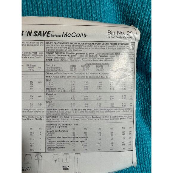 McCalls sewing pattern 2169 vest pants shorts - Picture 5 of 5